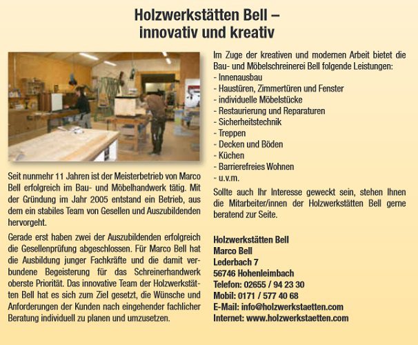 Holzwerkstätten Bell – Innovativ und Kreativ